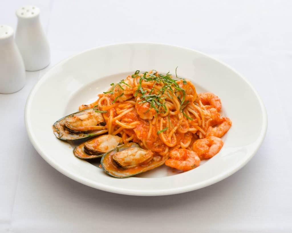 Seafood Pasta With A Red Tomato-Based Sauce